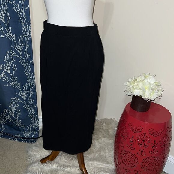 Eileen Fisher Black Elastic Waist, Pull-On Pencil Skirt Side Slit Sz Small S - Picture 4 of 8